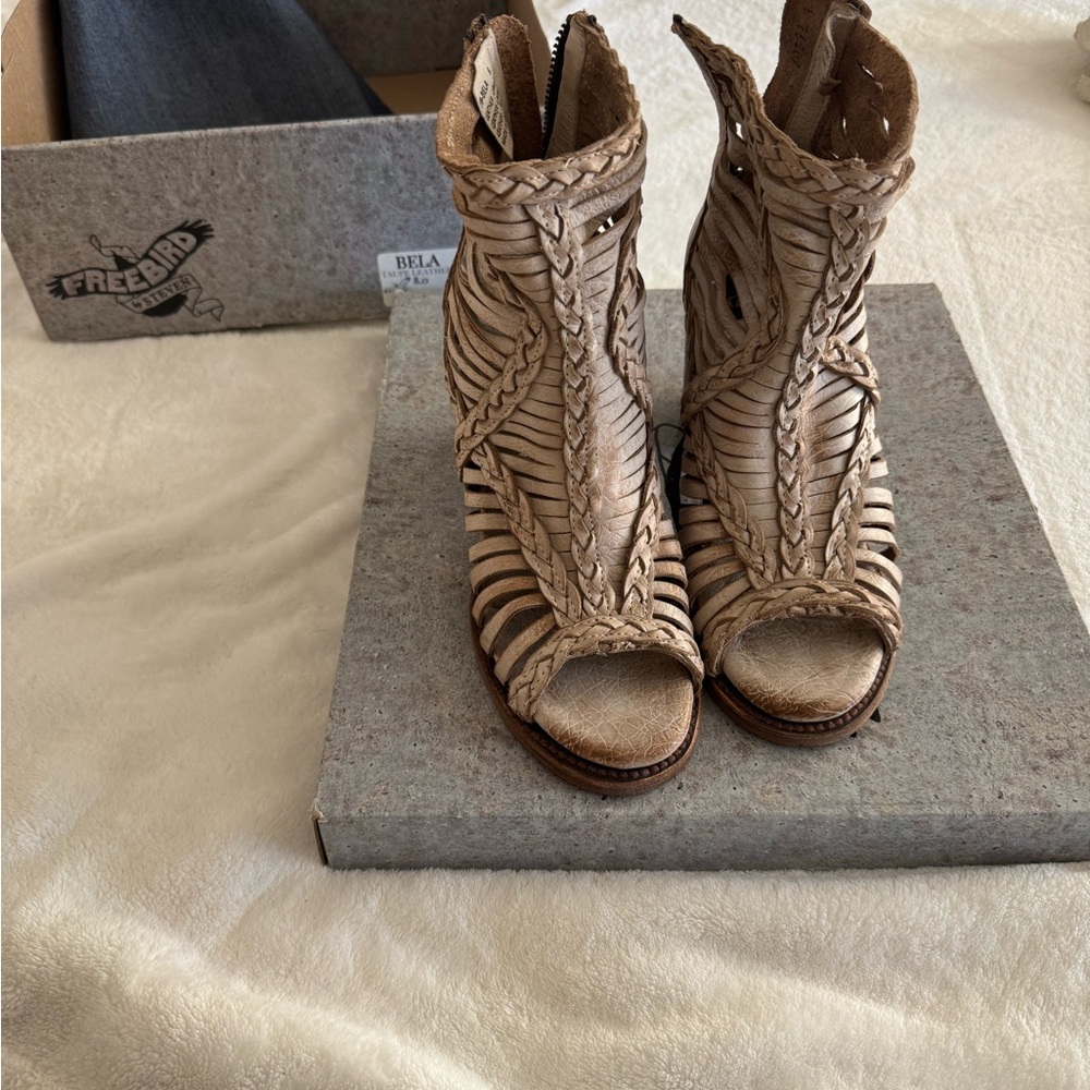Freebird Women's Beige Braided Heeled Boots